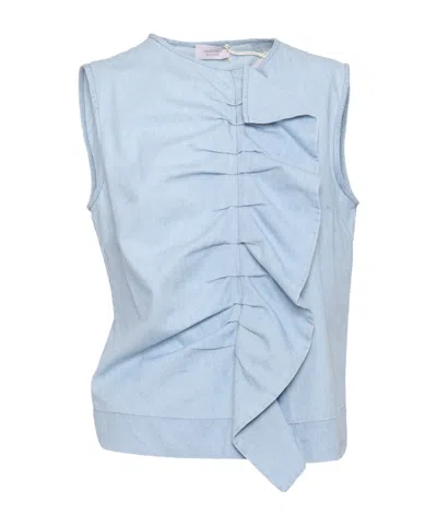 MAZZARELLI BARBARA DENIM BLOUSE WITH RUFFLES
