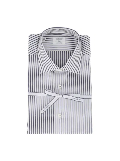 Mazzarelli Blue And White Striped Cotton Shirt Slim Fit