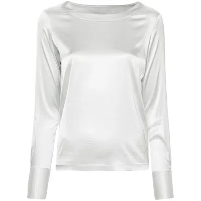 Mazzarelli Boat-neck Satin Blouse In Gray