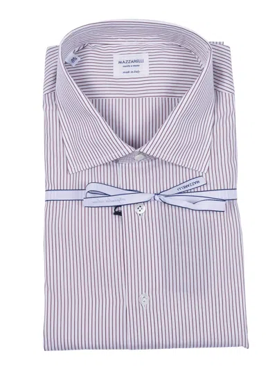 Mazzarelli Camicia In Cotone A Righe Marrone E Bianca Slim Fit In Blue
