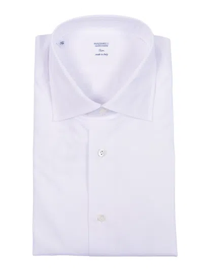 Mazzarelli Camicia In Cotone Bianco Slim Fit In White