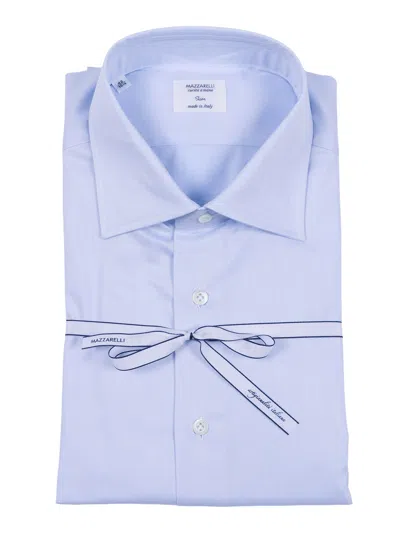 Mazzarelli Camicia In Cotone Celeste  Slim Fit In Blue