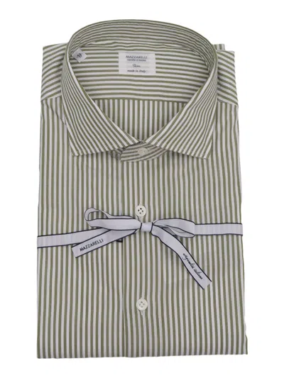 Mazzarelli Camicie Camicia 100% Cotone A Righe Verde E Bianco 修身版型 In Green
