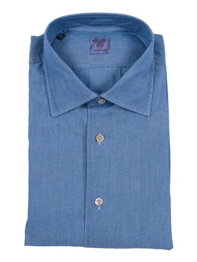 Mazzarelli Camicie Camicia 修身 Cotone 牛仔布 In Blu
