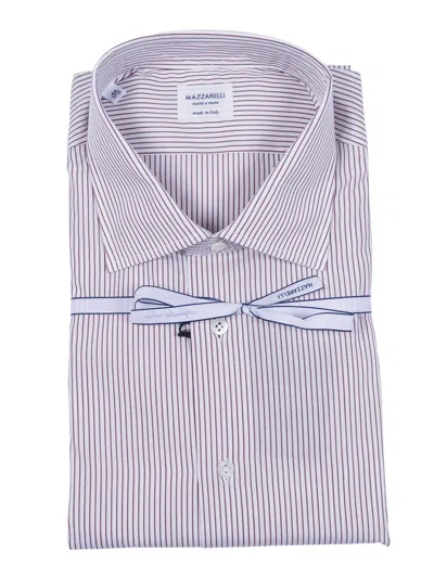 Mazzarelli Camicie Camicia In Cotone A Righe Marrone E Bianca 修身版型 In Red