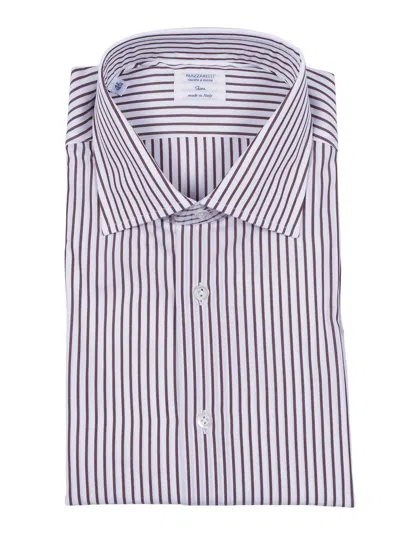 Mazzarelli Camicie Camicia In Cotone A Righe Marrone E Bianca 修身版型 In Red