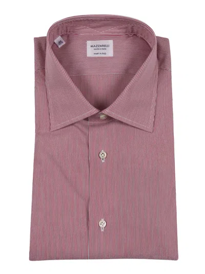 Mazzarelli Camicie Camicia In Cotone Popeline A Righe Rosse E Bianche 修身版型 In Red