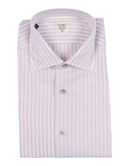 Mazzarelli Camicie Camicia In Misto Lino/cotone A Righe Bianca E 米色修身版型 In White