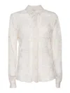 Mazzarelli Camicie Delicate Tulle Shirt With Intricate Rose Embroidery In White