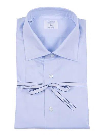Mazzarelli Camicie Light Blue Slim Fit Cotton Shirt In Purple