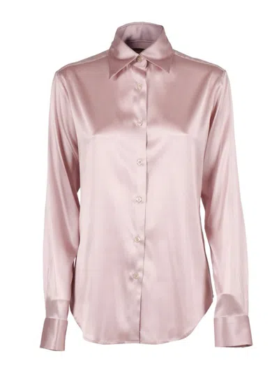 Mazzarelli Camicie Silk Blend Blouse With Classic Collar In Pink