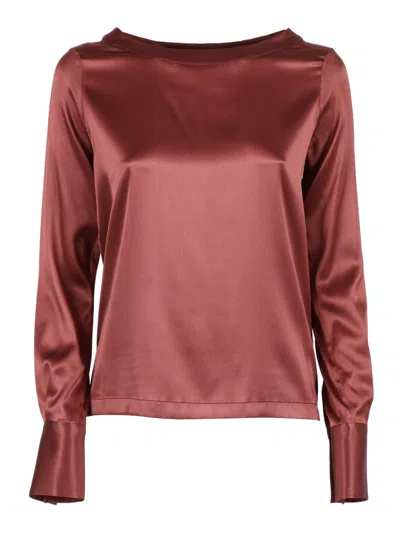 Mazzarelli Camicie Silk Blend Long-sleeved Shirt With Classic Collar In Burgundy