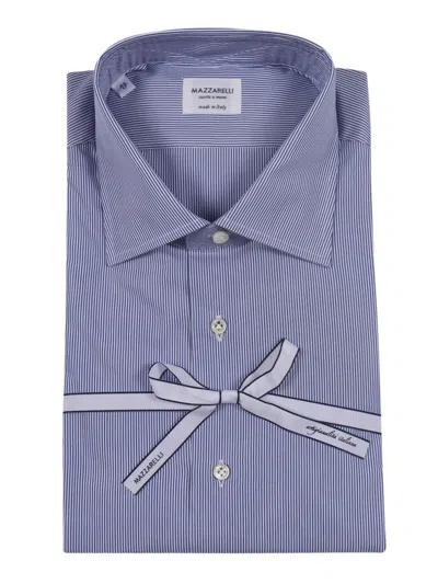 Mazzarelli Camicie Slim-fit Light Blue And White Striped Poplin Cotton Shirt