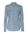 Mazzarelli Denim Athena Shirt With Side Pockets In Brown