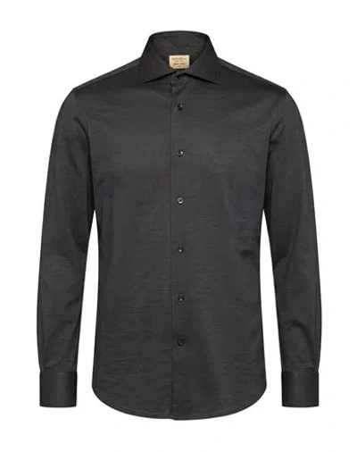 Mazzarelli Green Stone Man Shirt Charcoal Size 17 Cotton In Gray