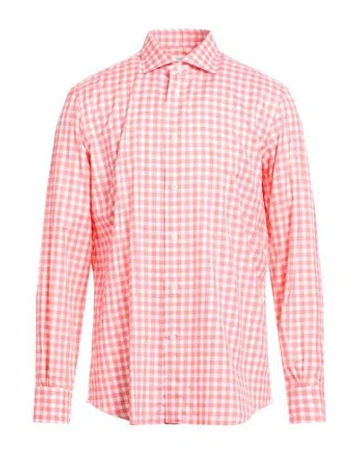 Mazzarelli Green Stone Man Shirt Coral Size 16 ½ Cotton In Red