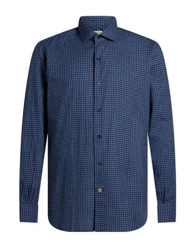 Mazzarelli Green Stone Man Shirt Navy Size 15 ½ Cotton In Blue