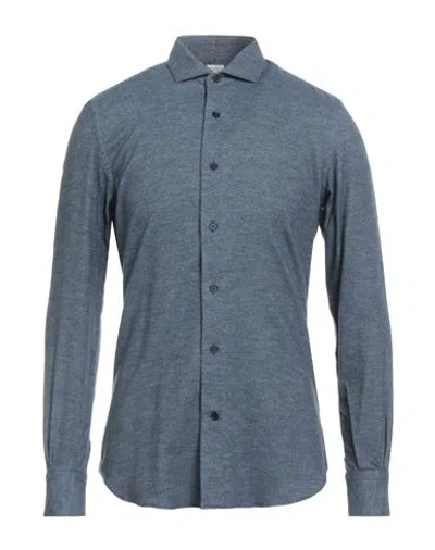 Mazzarelli Green Stone Man Shirt Slate Blue Size 15 ½ Cotton