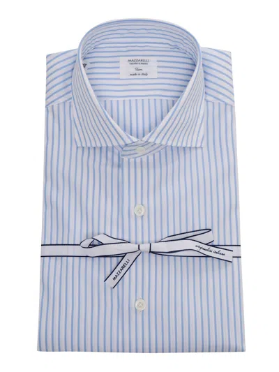 Mazzarelli Light Blue Striped Shirt In White
