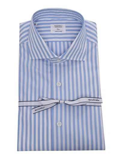 Mazzarelli Light Blue Striped Shirt In White