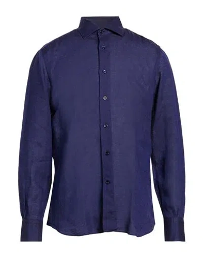 Mazzarelli Man Shirt Blue Size 16 Linen