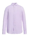 Mazzarelli Man Shirt Lilac Size 16 Linen In Purple