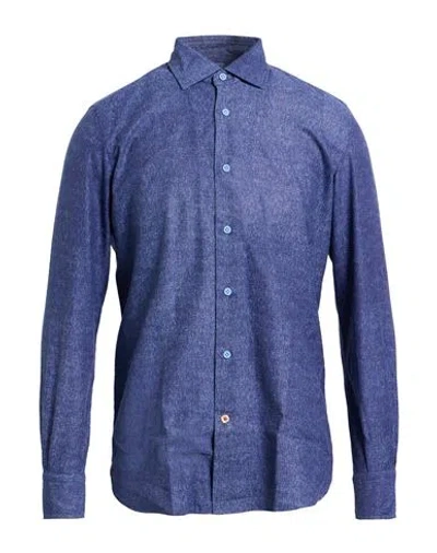 Mazzarelli Man Shirt Navy Size 15 ½ Cotton In Blue