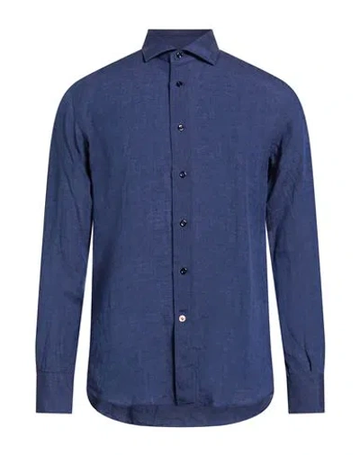 Mazzarelli Man Shirt Navy Size 15 ½ Linen