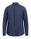 Mazzarelli Man Shirt Navy Size 16 Linen