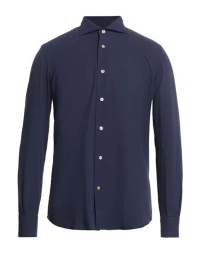 Mazzarelli Man Shirt Navy Size 17 Cotton