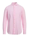 Mazzarelli Man Shirt Pink Size 16 Linen