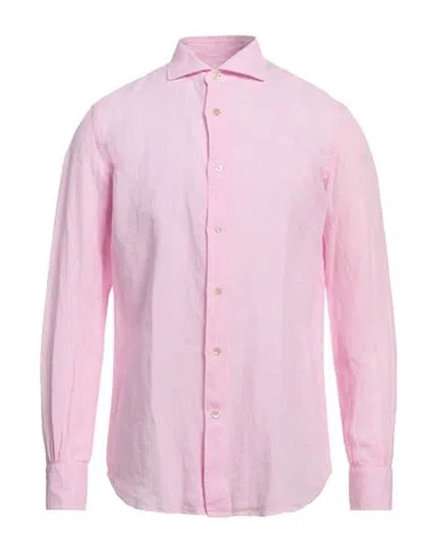 Mazzarelli Man Shirt Pink Size 16 Linen