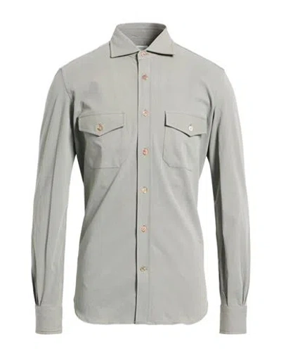 Mazzarelli Man Shirt Sage Green Size 15 ½ Cotton, Elastane In Gray