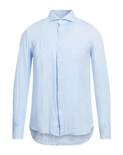 Mazzarelli Man Shirt Sky Blue Size 15 ½ Linen In Blue