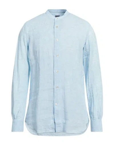 Mazzarelli Man Shirt Sky Blue Size 16 Linen
