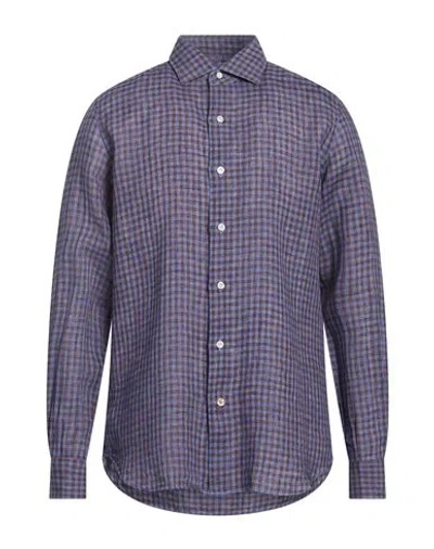 Mazzarelli Man Shirt Slate Blue Size 15 ¾ Linen In Animal Print