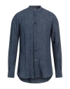 Mazzarelli Man Shirt Slate Blue Size 17 Linen In Blue