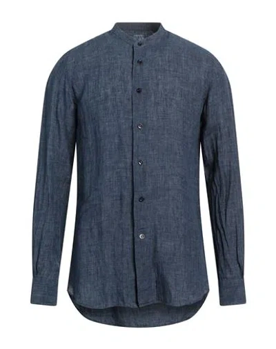 Mazzarelli Man Shirt Slate Blue Size 17 Linen
