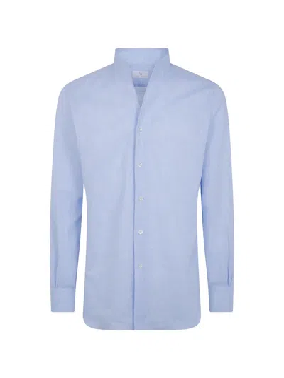 Mazzarelli Mandarin-collar Long-sleeves Shirt In Blue