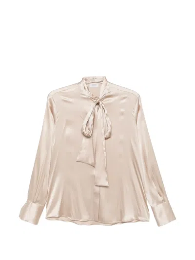 Mazzarelli Pussy-bow Satin Blouse In Neutral