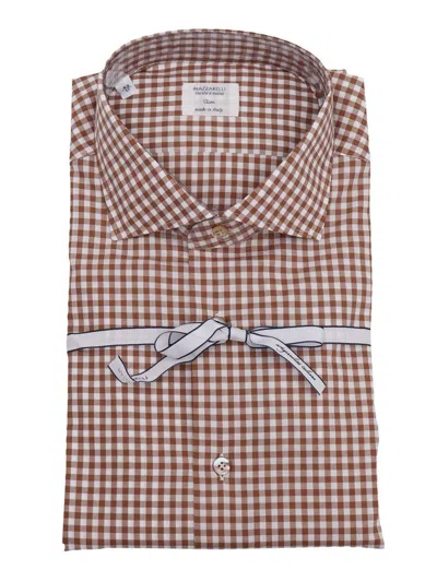 Mazzarelli Gingham Check Shirt In Brown