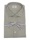 Mazzarelli 100% Cotton Striped Slim Fit Shirt In Green And White In Green