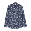 Mazzarelli Botanical-print Cotton Shirt In Blue