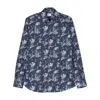 Mazzarelli Botanical-print Cotton Shirt In Blue