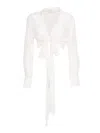 Mazzarelli Camicia Bianca In Seta E Cotone Con Ricami
