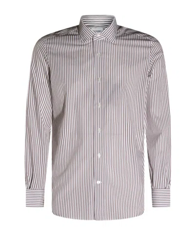 Mazzarelli Stripe Long Sleeve Shirt In White/brown
