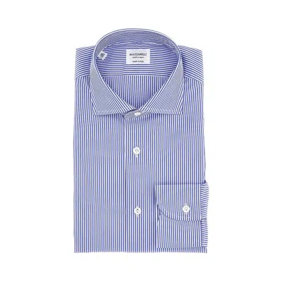 Mazzarelli Striped Cotton Poplin Shirt In Blue
