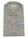 Mazzarelli 100% Cotton Striped Slim Fit Shirt In Green And White In Green
