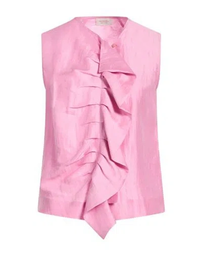 Mazzarelli Woman Shirt Pink Size 2 Linen, Silk