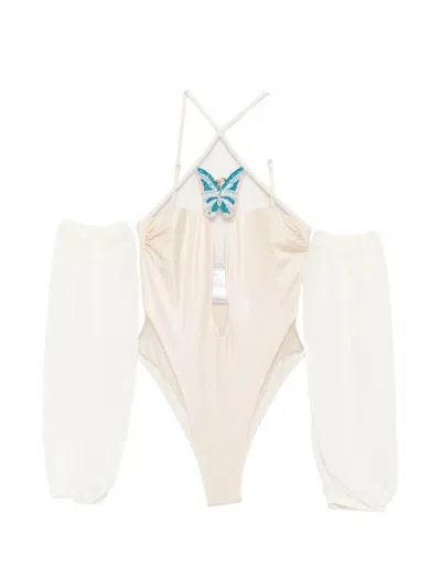 Mazzei Beaded-butterfly Swimsuit In Neutral